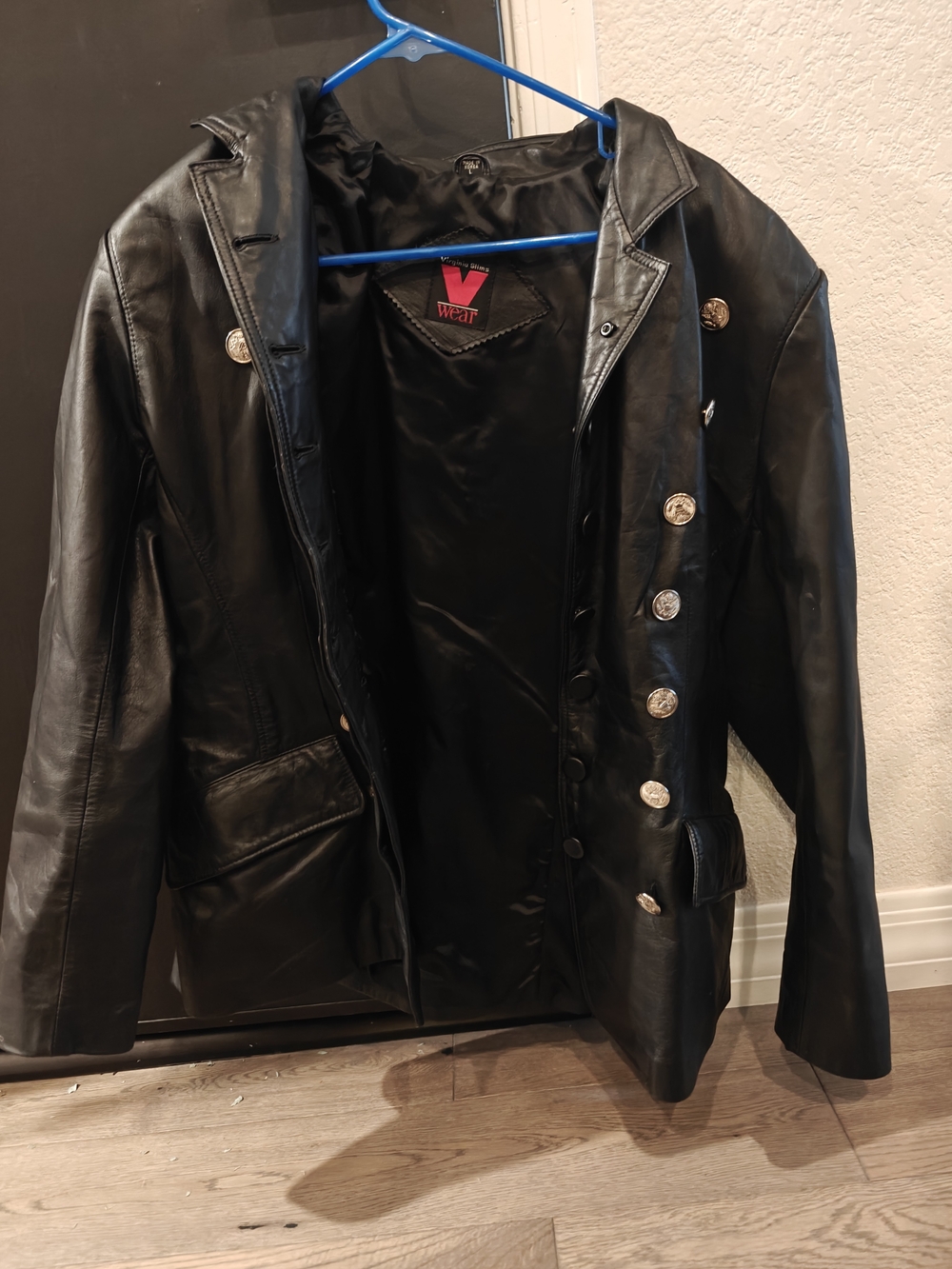 Vintage Virginia Slims Black Leather Military-Style Men's Jacket